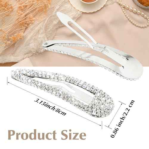 2Pcs Rhinestone Hair Clips Metal Snap Hairpins Bling Crystal Hair Barrettes Glitter French Barrettes Duckbill Hair Pin Hair Decorative Party Valentine's Day Hair Accessories for Women Girls
