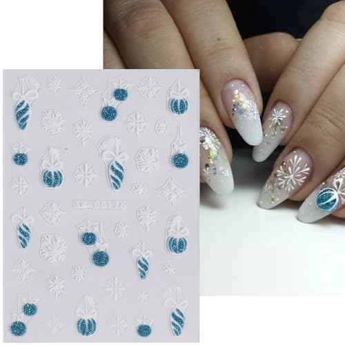 8 Sheets Christmas Nail Art Stickers Glitter Nail Decals 3D Self Adhesive Snowflakes Bells XmasTree Geometric Lines Adhesive Swirl Wave Winter Nail Design French Nail Stickers for Women Nail Design