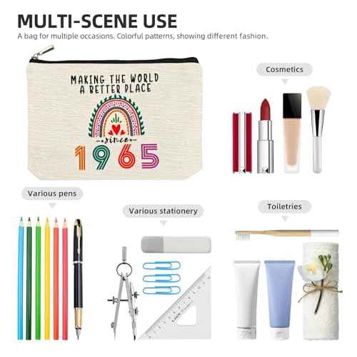 Happy 60th Birthday Gifts for Her Women Makeup Bag, Best 1965 Anniversary 60th Birthday Decorations, 60 Year old and Fabulous Gifts Ideas for Wife, Mom, Mothers Day, Christmas Cosmetic Travel Pouch