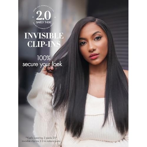 LUVME Invisible Clip in Hair Extensions, Yaki Straight Real Human Hair Remy Hair Clip ins for Women, Natural Human Hair, 14 inch 110g 6Pcs, Natural Black