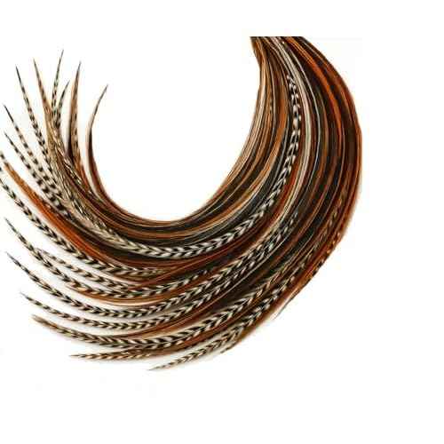 25 Feather Hair Extension Kit 7"-13" long ? 100% Real Rooster Feathers ? Long, Natural Strands by Sexy Sparkles (Dark Browns)