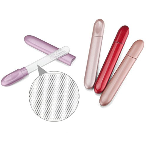 Nail File, Midenbo Glass Crystal Diamond Salon Best Beauty Nail Buffer with Case for Natural and Acrylic Nails Top Birthday Christmas Gift for Women and Man(Champagne Gold)