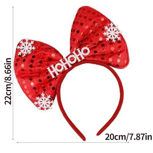 Red Bow Headband Red Glitter Bowknot Christmas Headbands for Women Girls Sequin Bow Headband Snowflake Hairband Red Hair Hoop Winter Hair Accessories for Christmas Party Gift 1PCS, One Size Fits Most