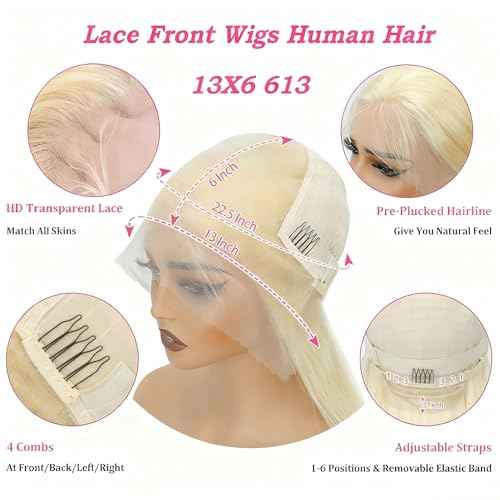 Blonde Bob Wig Human Hair 180% Density 613 Straight 10 Inch Short Bob Wigs 13x6 HD Transparent Lace Front Wig Human Hair Pre Plucked With Baby Hair Glueless 613 Blonde Lace Frontal Wigs For Women
