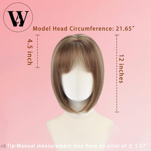 WIGYY Honey Brown Short Bob Wig with Bangs for White Women ? 12 Inch Straight Lace Front Synthetic Wig, Glueless Heat-Resistant Protein Fiber, Realistic Lightweight Daily Party Wear