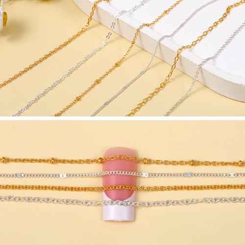 12 Strips Metal Nail Art Chains Gold & Silver Nails Decorations with Box Stainless Steel Nails Accessories Nail Jewelry Chains for Manicure Decoration & DIY£¨11 Inch£©