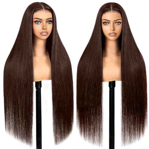 Chocolate Brown Lace Front Wigs Human Hair Pre Plucked 26 Inch Dark Brown Wear And Go Glueless Wig 9x6 Straight Wig Human Hair 220% Density Colored #4 Brown Glueless Hd Lace Frontal Wigs For Women