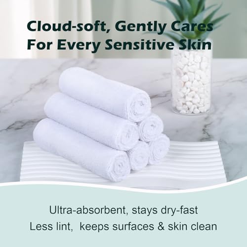 White Washcloths Bulk 400 Pack, Highly Absorbent & Quick Drying Face Towels, Premium Quality Soft Bath Towels, Multipurpose Microfiber Wash Cloths, 12x12 inches