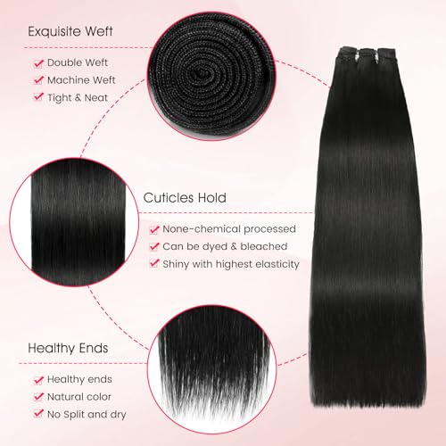 Human Hair Bundles with Frontal Closure (10 12 14 16+10,Free Part), 4 Bundles Human Hair with 13x4 HD Lace Frontal,16A 100% Virgin Brazilian Straight Hair Extensions Double Weft