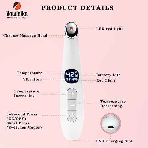 Eye Lift Wand, 3 in 1 Vibrating Red Light 98¡ÆF to 113¡ÆF LCD Display Eye Massager for Dry Eyes, Dark Circles and Puffiness, Electrical Face, Neck Sculpting Pen for Fine Lines and Wrinkles