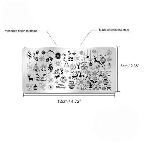 JERCLITY 6pcs Christmas Nail Stamping Plate Christmas Nail Stamping Plates for Nails Santa Claus Snowflake Elk Image Stamper Kit