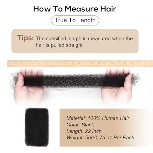 Afro Kinkys Bulk Human Hair, 4c Curly Hair for Permanent Sister Locs/Mini Twists/Braids/Repair Can Dye and Bleach(22 inch),Black
