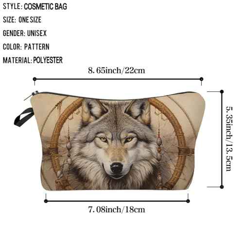 Wolf Dreamcatcher Makeup Bag Wild Wolf Small Cute Organizer Bag Zipper Pouch Wolf Print Cosmetic Bag Present for Wolf Lovers Women Friends