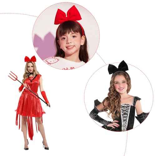 enop Red & Black Bow Headband for Women Girls,Halloween Bow Headband Cute Red Hair Bows Headands Fancy Bows Headdress for Valentine Christmas Party Costumes Headpieces