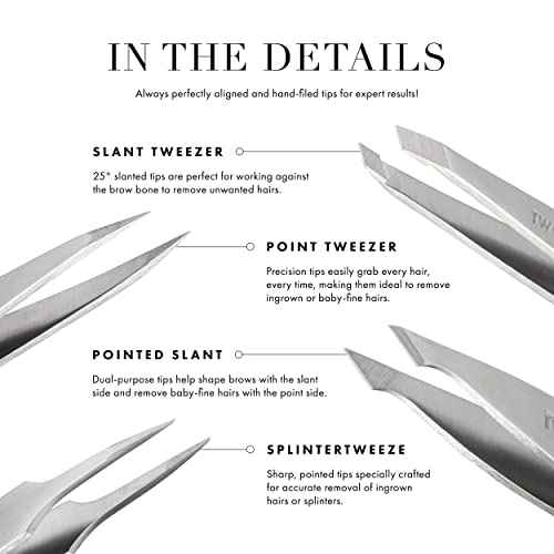 Tweezerman Mini Slant and Point Tip Tweezer - Tweezers Set for Eyebrows, Facial Hair, Ingrown Hairs