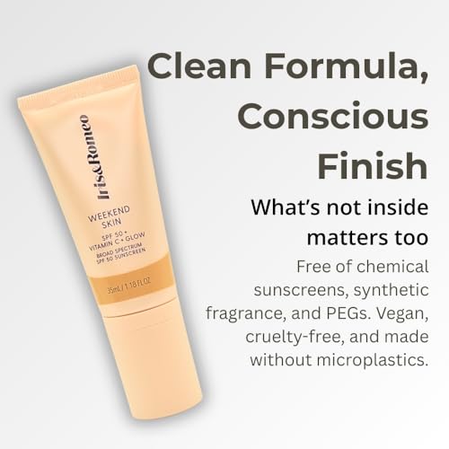 IRIS&ROMEO Weekend Skin SPF 50 Instant Glow Tinted Mineral Sunscreen with Vitamin C + Niacinamide Full Size 1.18 Oz - Universal Glow (Sheer Luminosity)