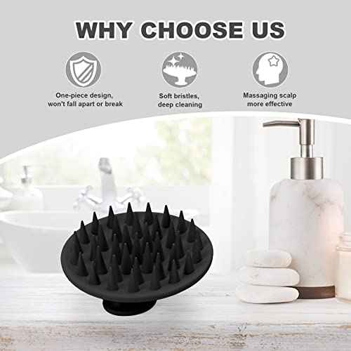 Silicone Scalp Massager Shampoo Brush, Scalp Brush for Hair Growth & Dandruff Removal, Hair Scrubber Scalp Stimulator Exfoliator Brush with Soft Bristles for Wet Dry Scalp Care (Black)