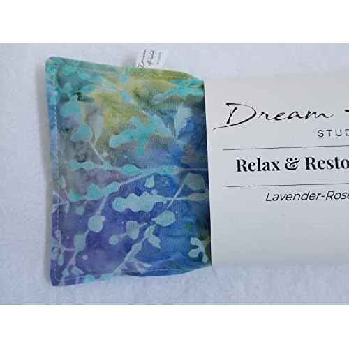 Organic Lavender Flaxseed Eye Pillow with Chamomile & Rose Petals - Yoga, Meditation, Small Microwavable Heat Therapy Pack - Pastel Batik Undersea