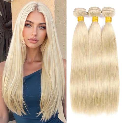 Human Hair Bundles 24 26 28 Inch Blonde Straight Weave Sew In Bundles Human Hair Double Weft Unprocessed Virgin Remy Hair Extension for Black Women £¨Color 613£©