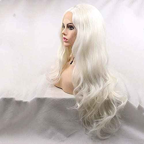1001#Color Synthetic Blonde White Lace Front Wigs For Women Hair Platinum Blonde Hair Long Body Wave Wig Heat Resistant Fiber Long Wavy Wigs