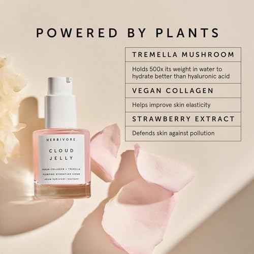 HERBIVORE Cloud Jelly Plumping Hydration Serum | Tremella Mushroom + Strawberry Extract, Lightweight, Deep Hydration for All Skin Types | Vegan, Plant-Based + Cruelty-Free, 30 mL / 1 oz