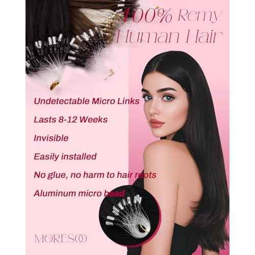 Moresoo Hair Extensions Microlink Human Hair Jet Black Micro Link Hair Extensions Human 18 Inch Hair Micro Bead Extensions Real Human Hair Black Microlink Extensions 50G/50S 18 Inch