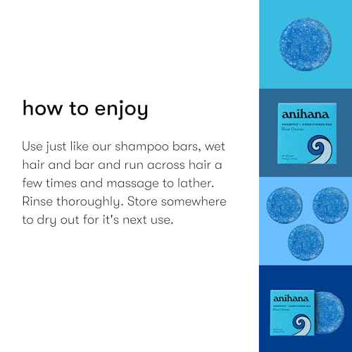 ANIHANA Shampoo and Conditioner Bar for Regular Normal Hair, Clean, Purifying, Natural, Healthy Look and Shine, Paraben Free, Blue Ocean, 2.29 oz