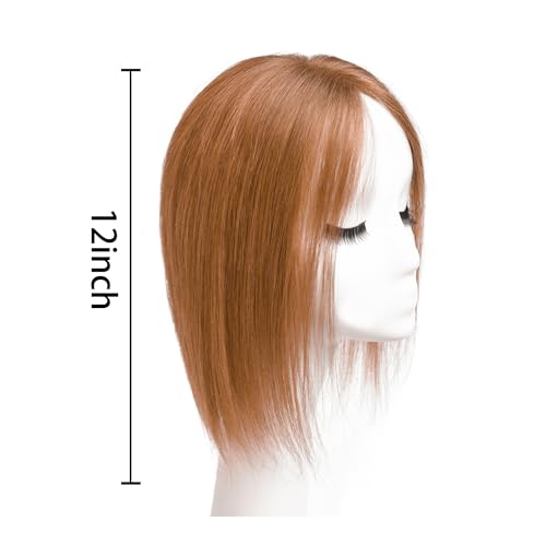 viviaBella Human Hair Hand-tied Swiss Lace BaseToppers Natural Looking no Bangs, Clip in Real Human Hair Toupee for Women with Thinning Hair Big Coverage 12inch hairpieces(Copper Red, 5"X4.5")
