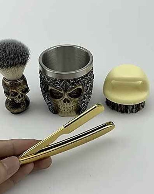 Zenzod ™ SKULL themed STRAIGHT RAZOR KIT 6 piece Mens shaving set- Barber style for closest Shave possible with a straight edge razor - Perfect straight razor kit for beginners