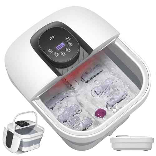 RIKE Collapsible Foot Spa with Heat, Bubbles, 24-Level Temp Control, Red Light, Timer, Foot Soaking Tub with 6 Shiatsu Rollers & Pumice Stone, Foot Bath Massager Pedicure FootSpa for Stress Relief