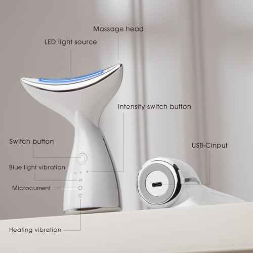 Face & Neck Massager | White LED Red-Light-Therapy-for-Face and Neck, Red Light Therapy Wand, 3 Color Led Massager for Skin Care