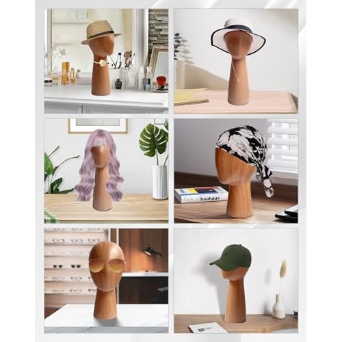 CHADWICK Imitation Wood Mannequin Head, Manikin Head Hat Stand, Wig Head Stand for Displaying Hats and Wigs, Wig Caps Mannequin Head Stand, Art Decoration Model Head, Durable GFRP Material