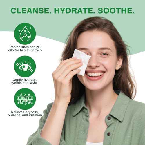 60PCS Tea Tree Oil Eyelid Wipes ? Individually Wrapped Eye Lid Cleaning Wipes£¬Soothing For Sensitive Eyes, Stay Hydrated Lid Wipe