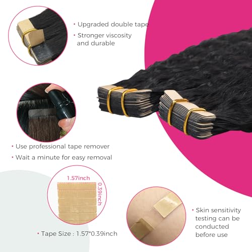 Lashey Tape in Hair Extensions Human Hair for Women 14 Inch Kinky Straight 100g/pack 40pcs Invisible Tape in Hair Extensions Natural Black Real Human Hair