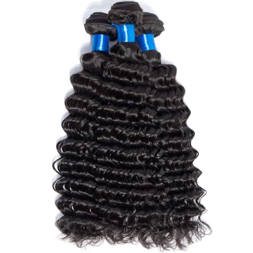 Human Hair Bundles Brazilian Hair Deep Wave One Bundles 28 Inch Unprocessed Virgin Human Hair Extensions Deep Curly Hair Weaves Bundles Natural Black Color for Black Woman (28'', Deep Wave Bundles)
