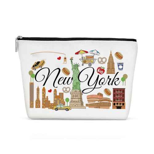 New York Gifts Makeup Bag, New York Souvenir New York Lovers Gift Funny NY Travel Vacation Cosmetic Bag for Women Friend Bestie Girls Trip Birthday Christmas Bachelorette Party Friendship Gifts