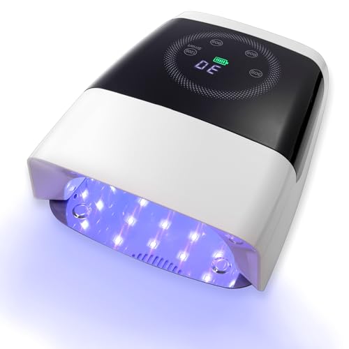 132W Cordless UV Nail Lamp Rechargeable Gel Lamp Professional LED Nail Light Dryer with Removable Stainless Steel Plate 4 Timers Auto Sensor Fast Curing for Home & Salon DIY Manicure