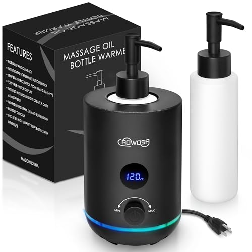Massage Oil Warmer Bottle Professional Electric Lotion Digital Heater for SPA, Portable Oil Warmer Heated Cream for Beauty Salon Home, with Gradient Atmosphere Lamp, ¡É/¢µ Switchable Display