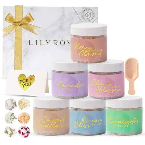 Mothers Day Gifts for Mom - Luxury 9-Piece Floral Epsom Salt Gift Set for Women, Bath & Body Gift Set in Elegant Box | Perfect Christmas, Birthday Gifts for Her & Him, All Occasion Holiday Present