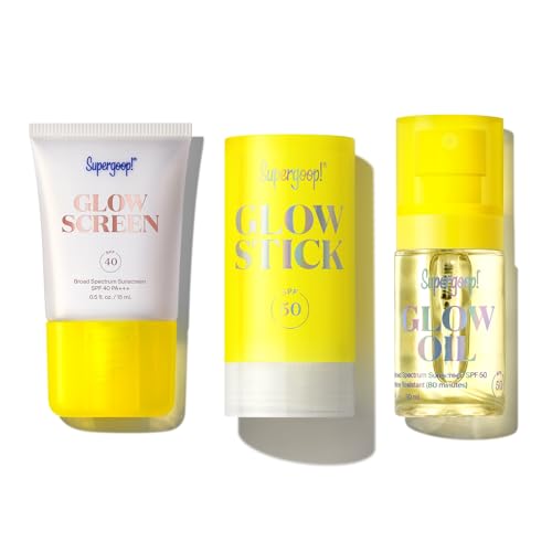 Supergoop! Glow Kit - Includes Glowscreen SPF 40 (0.5 oz), Full-Size Glow Stick SPF 50 (0.7 oz), and Glow Oil SPF 50 (1.0 fl oz)