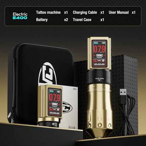 CNC Wireless Tattoo Machine with 3600mAh Dual Batteries Adjustable 7 Strokes 2.4-4.2mm Rotary Pen LED Display Brushless Motor Tattoo Gun for Tattoo Artists Supply Gold CNC-M2-E400-9