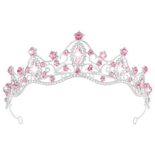 Tiaras for Women Princess Crown Headband Birthday Queen Rhinestone Shiny Pink Tiara for Women Princess Decoration for Party, Birthday, Halloween, Photo, Gift, Christmas