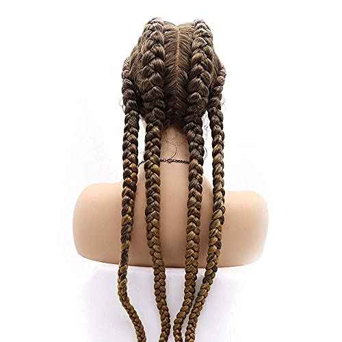 4 Twist Lace Front Braid Wig Nature Looking with Baby Hair Synthetic Wigs Hand Tied Heat Resistant Fiber 4 Braided Daily Wear Wigs for Women 30 Inches (Brown)
