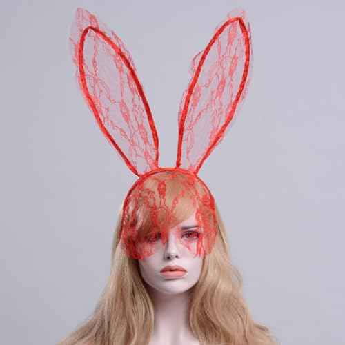Lace Bunny Big Ears Headband Women Ladies Rabbit Long Ear Veil Mask Headbands Halloween Party Cosplay Hairband