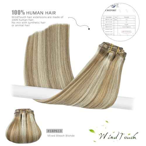 WindTouch Clip in Hair Extensions Real Human Hair Balayage Mixed Bleach Blonde Hair Extensions 15Inch 75g 7PCS Highlights Straight Blonde Clip in Extensions for Women