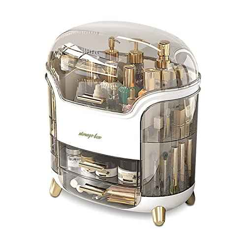 Ergocar Portable Light Luxury Series Multi-Function Make Up Case Dustproof Cosmetic Storage, Skin Care Products Jewelry Organizer Lipstick Box - White