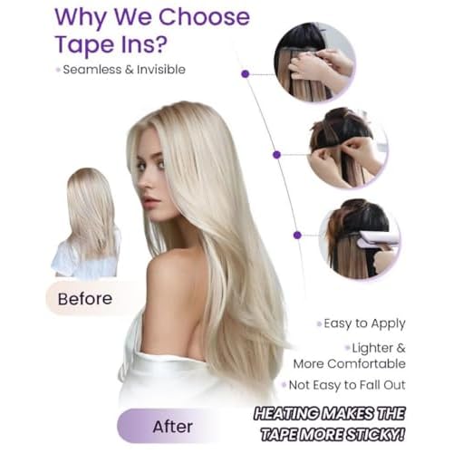 LaaVoo Hair Extensions Tape in Platinum Blonde Tapes in Extensions 22 Inch Invisible Tape ins Human Hair Extensions Real Seamless Hair 20pcs 50g