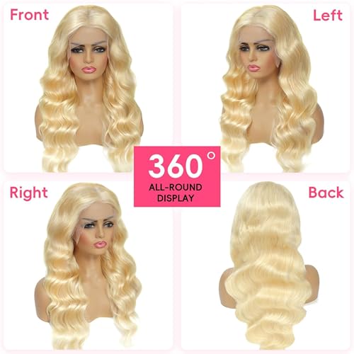 13x4 Body Wave 613 Lace Front Wig Human Hair 180% Density Blonde Lace Front Wigs Human Hair 613 Blonde Wig with Baby Hair Pre Plucked 613 HD Lace Frontal Glueless Wigs 24 Inch