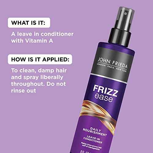 John Frieda Frizz Ease Daily Nourishment Leave-In Conditioner, Detangles Frizzy, Damaged Hair, Reduces Breakage, Protects Against Heat, with Vitamins A, C, E & Green Tea Extract, 8 Oz