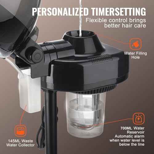 VEVOR Professional Hair Steamer for Deep Conditioning, 11.81-inch Hooded Ionic Hair Steamer with 2 Modes, Height-Adjustable Standing Hair Steamer with Timer, 5 Wheels (2 Lockable) for Salon Home Spa